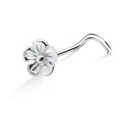 Flower Shaped Silver Curved Nose Stud NSKB-607